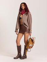 Load image into Gallery viewer, Beige & Maroon Checkered Oversized Cropped Shirt