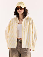 Load image into Gallery viewer, Yellow & White Striped Poplin Oversized Shirt