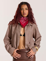 Load image into Gallery viewer, Beige & Maroon Checkered Oversized Cropped Shirt