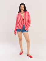 Load image into Gallery viewer, Red Striped Gauze Holiday Shirt