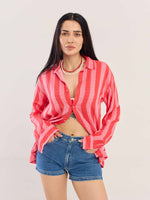 Load image into Gallery viewer, Red Striped Gauze Holiday Shirt