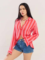 Load image into Gallery viewer, Red Striped Gauze Holiday Shirt