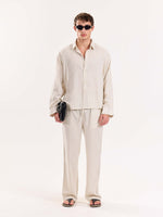 Load image into Gallery viewer, Natural Striped Linen Cropped Shirt