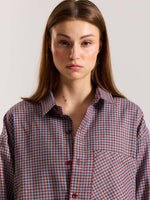 Load image into Gallery viewer, Burgundy & Blue Checkered Oversized Cropped Shirt