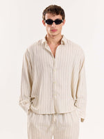 Load image into Gallery viewer, Natural Striped Linen Cropped Shirt