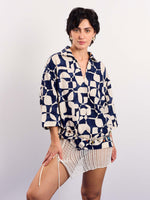 Load image into Gallery viewer, Navy & Cream Abstract Printed Pullover
