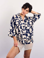 Load image into Gallery viewer, Navy & Cream Abstract Printed Pullover