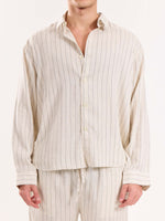 Load image into Gallery viewer, Natural Striped Linen Cropped Shirt