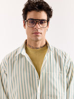 Load image into Gallery viewer, Cream & Blue Striped Poplin Oversized Shirt