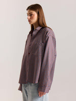 Load image into Gallery viewer, Burgundy & Blue Checkered Oversized Cropped Shirt