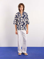 Load image into Gallery viewer, Navy & Cream Abstract Printed Pullover