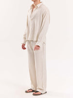 Load image into Gallery viewer, Natural Striped Linen Cropped Shirt