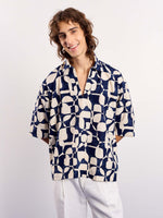 Load image into Gallery viewer, Navy & Cream Abstract Printed Pullover
