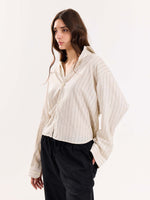 Load image into Gallery viewer, Natural Striped Linen Cropped Shirt