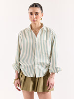 Load image into Gallery viewer, Cream & Blue Striped Poplin Oversized Shirt