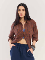 Load image into Gallery viewer, Brown Gingham Seersucker Shirt