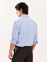 Load image into Gallery viewer, Baby Blue & Olive Striped Poplin Shirt