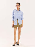 Load image into Gallery viewer, Baby Blue & Olive Striped Poplin Shirt