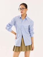 Load image into Gallery viewer, Baby Blue & Olive Striped Poplin Shirt