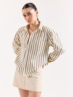 Load image into Gallery viewer, Cream & Brown Striped Poplin Oversized Shirt