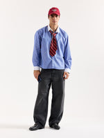 Load image into Gallery viewer, Blue Striped Contrast Collar Oversized Shirt