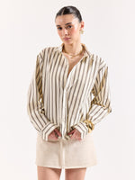 Load image into Gallery viewer, Cream & Brown Striped Poplin Oversized Shirt