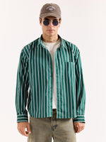 Load image into Gallery viewer, Emerald Green Striped Poplin Oversized Shirt