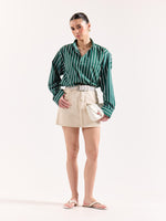 Load image into Gallery viewer, Emerald Green Striped Poplin Oversized Shirt