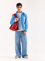Load image into Gallery viewer, Cyan Blue Striped Poplin Oversized Shirt
