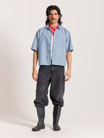 Load image into Gallery viewer, Dark Blue Checkered Cropped Shirt