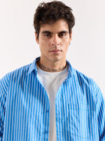 Load image into Gallery viewer, Cyan Blue Striped Poplin Oversized Shirt