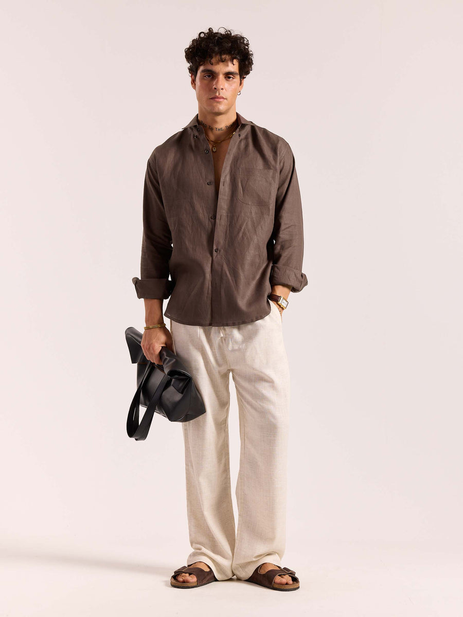 Buy Dark Brown 60s Lea Linen Shirt Online at Best Price | 5Feet11