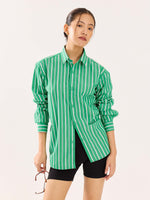 Load image into Gallery viewer, Green Striped Poplin Shirt