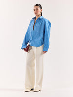 Load image into Gallery viewer, Cyan Blue Striped Poplin Oversized Shirt