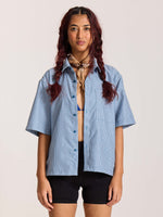 Load image into Gallery viewer, Dark Blue Checkered Cropped Shirt