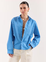 Load image into Gallery viewer, Cyan Blue Striped Poplin Oversized Shirt
