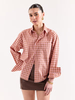 Load image into Gallery viewer, Dusty Pink Checkered Poplin Oversized Shirt