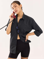 Load image into Gallery viewer, Black Pinstriped Poplin Shirt