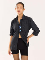 Load image into Gallery viewer, Black Pinstriped Poplin Shirt