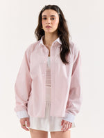 Load image into Gallery viewer, Light Pink Striped Contrast Collar Oversized Shirt