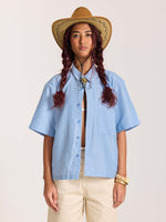 Load image into Gallery viewer, Sky Blue Checkered Cropped Shirt