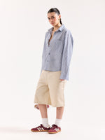 Load image into Gallery viewer, Grey & White Striped Seersucker Oversized Shirt