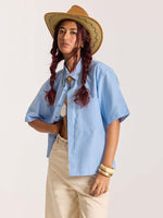 Load image into Gallery viewer, Sky Blue Checkered Cropped Shirt