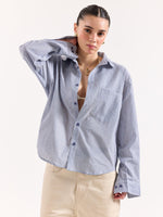 Load image into Gallery viewer, Grey & White Striped Seersucker Oversized Shirt