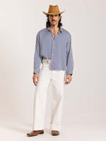 Load image into Gallery viewer, Blue Striped Satin Cropped Shirt