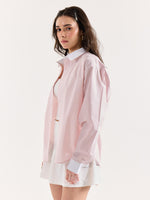Load image into Gallery viewer, Light Pink Striped Contrast Collar Oversized Shirt