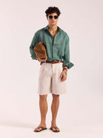 Load image into Gallery viewer, Sage Green Linen Cropped Shirt