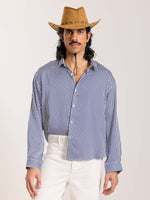 Load image into Gallery viewer, Blue Striped Satin Cropped Shirt