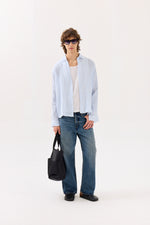 Load image into Gallery viewer, Blue & White Striped Gauze Holiday Shirt