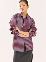 Load image into Gallery viewer, Burgundy Striped Poplin Shirt